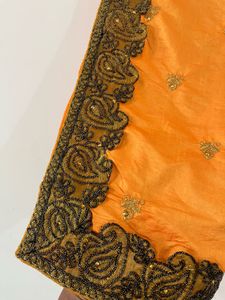 Elegant Orange Embroidered Silk Saree