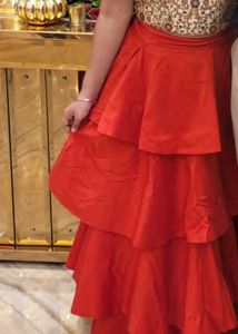 Stunning Red Tiered Skirt Set with choli