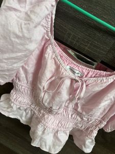 Pink Puff Sleeve Smocked Top