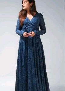 Elegant Blue Printed Maxi Dress
