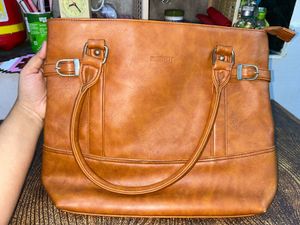 Stylish Tan Faux Leather Tote Bag
