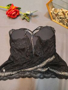 Black Lace Bralette with Rhinestone Embellishments