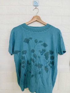 Blue Floral Knit Top