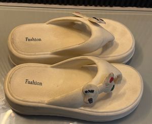 Cute White Flip Flops with Bow