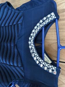 Navy Blue Embellished Neck Dress for Girls