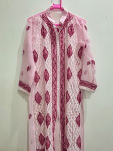 Elegant Pink &amp; White Chikankari Kurta