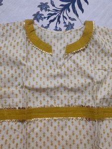 Cream &amp; Olive Printed Kurta Set