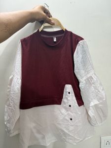 Chic Maroon & White Layered Top