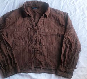 Brown Striped Button-Up Top