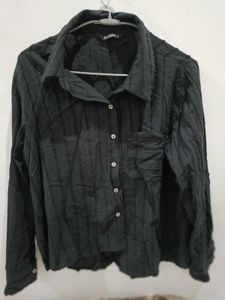 Black Textured Button-Up Shirt