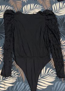 Zara fringes Black Textured Bodysuit