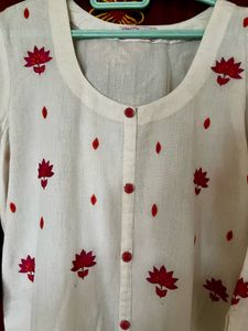 Cotton White Embroidered Kurta