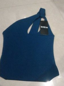 Shein One Shoulder Blue Top