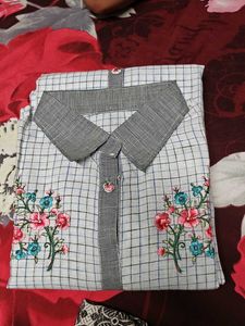 Chic Embroidered Checkered Kurta