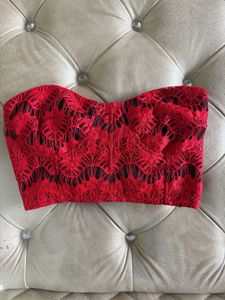 Chic Red Lace Strapless Top
