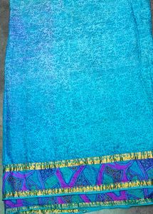 Vantage  Blue Saree with Pink Border