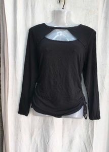 Black Cutout Ruched Long Sleeve Top