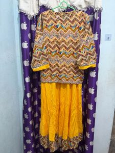 Yellow Kurta Set with Printed Jacket