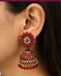 Exquisite Red Stone Jhumka Earrings