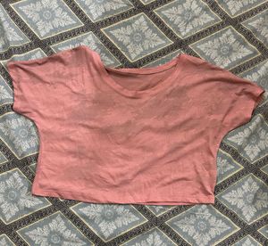 Pink Cropped T-Shirt with Camo Pattern