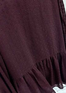 Antheaa burgundy Embroidered Swiss Dot Top - XS