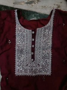 Maroon Kurta Set with Intricate Embellishm