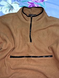 Furry Brown Crop Sweat Shirt