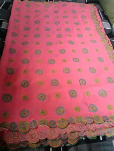 Elegant Pink Embroidered Saree