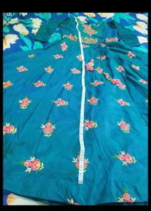 Embroidered Teal Long Gown