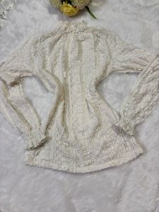 White Textured Mock Neck Long Sleeve Top