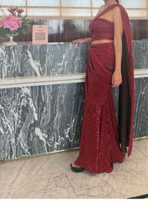 Red Sequin Designer Saree Gown with Blouse – Party