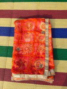 bandhni silk saree with gotapatti design