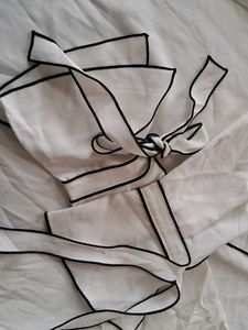 White Blouse with Black Piping &amp; Bow Detail