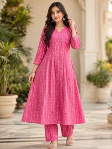 Elegant Rose A-Line Kurti Set