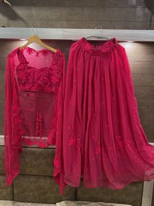 magenta pink chiffon lehenga set