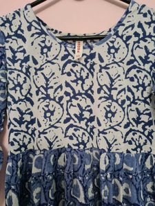 Blue Block Print Anarkali Kurta