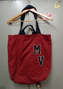 "MV" Classic Varsity Style Dual Handle Tote Bag