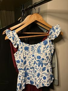 Blue floral peplum top