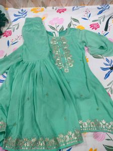Exquisite Mint Green Embellished sharara