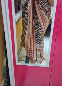 kalamkari ajrakh black cotton saree