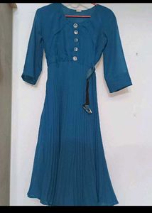 Elegant Teal Pleated Shirt Dress