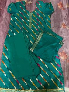 Beautiful Teal Kurta Set with Striped Design