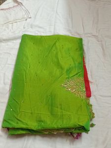 Parrot Green And rose Designer Saree