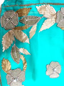 Chiffon Saree With Patch Work On Border And Center Stitched Blouse