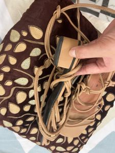 Nude Lace-Up Sandals