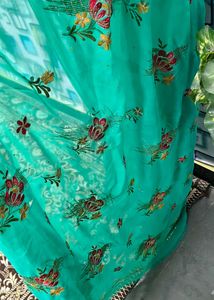 Elegant Teal Embroidered Saree Sea green