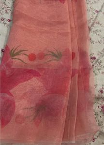 Pink Floral Print Saree