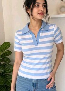 Blue & White Striped Polo Top