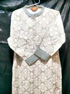Grey And White Kurta Palazzo Set For Women