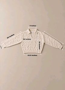 IVORY CABLE KNIT V-NECK SWEATER WITH COLLAR